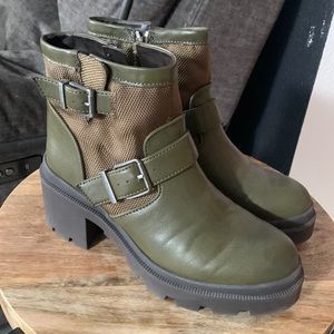 Military green midi boots